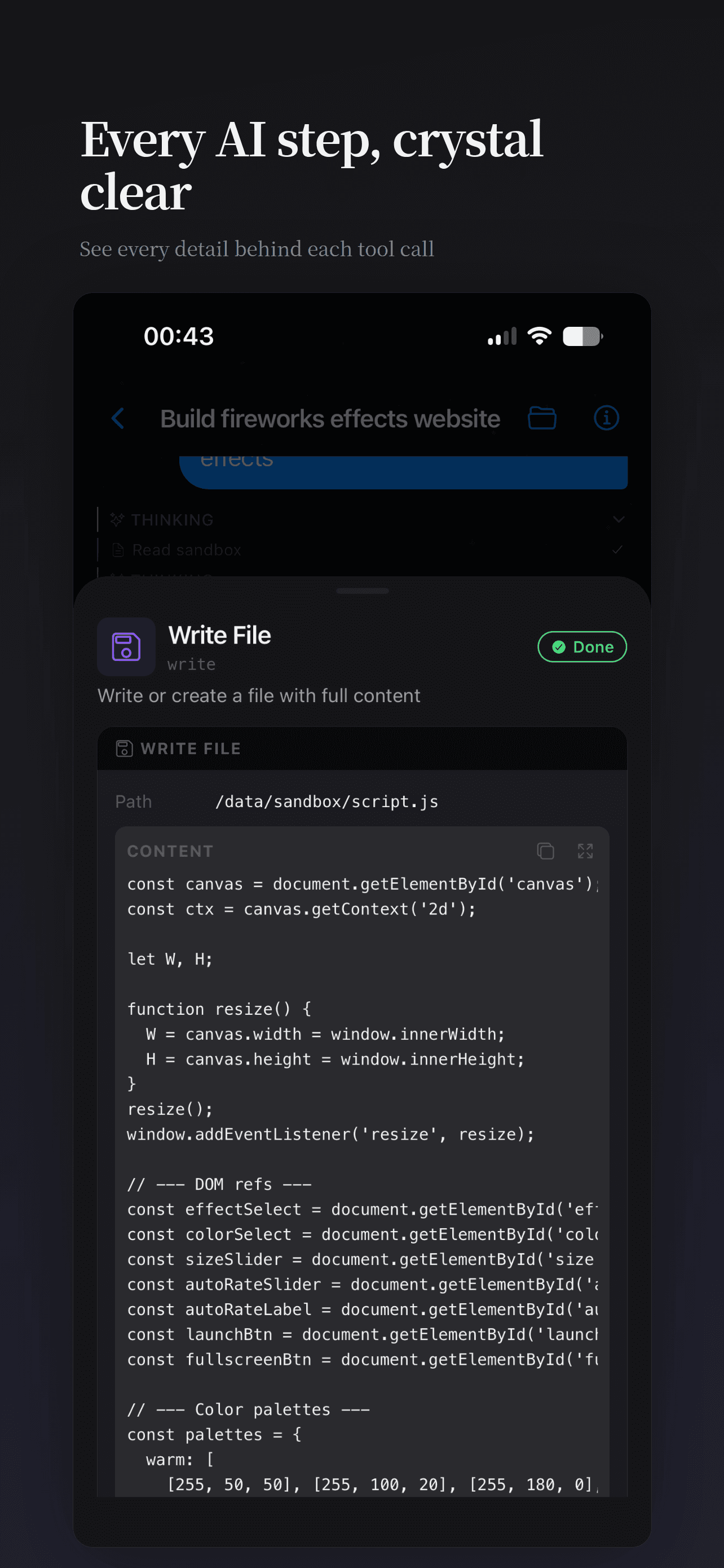 KKCode showing an OpenCode session detail and code review controls